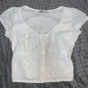 Hollister White Eyelet Button Up Top